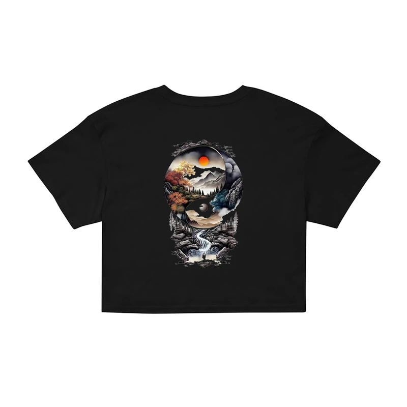 کراپ‌ تی‌شرت آستین کوتاه زنانه مدل CM34 مشکی طرح منظره