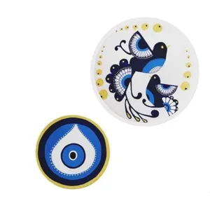 بشقاب دیوارکوب سفالی طرح مرغ آمین مجموعه 2 عددی