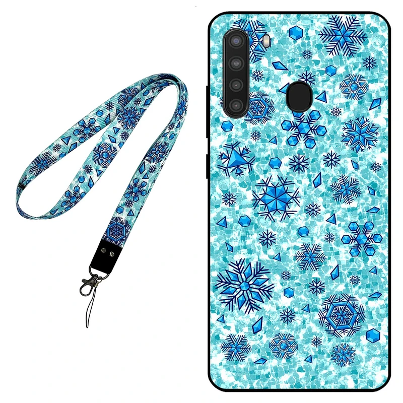 کاور مگافون طرح برف مدل 0014 مناسب برای گوشی موبایل سامسونگ Galaxy A21 به همراه بند گردنی 