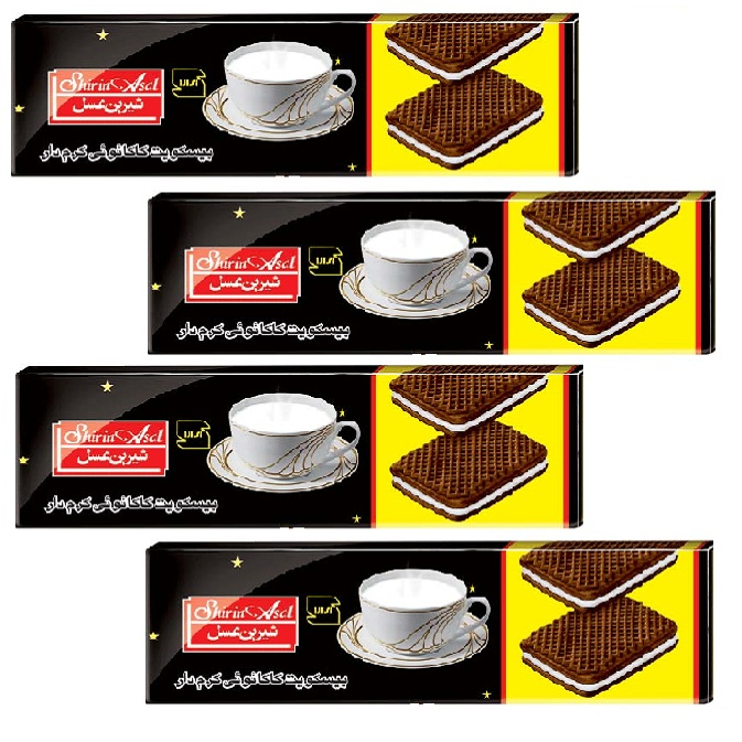 بیسکوییت کاکائویی کرمدار با طعم وانیل شیرین عسل مقدار 120 گرم بسته 4 عددی 