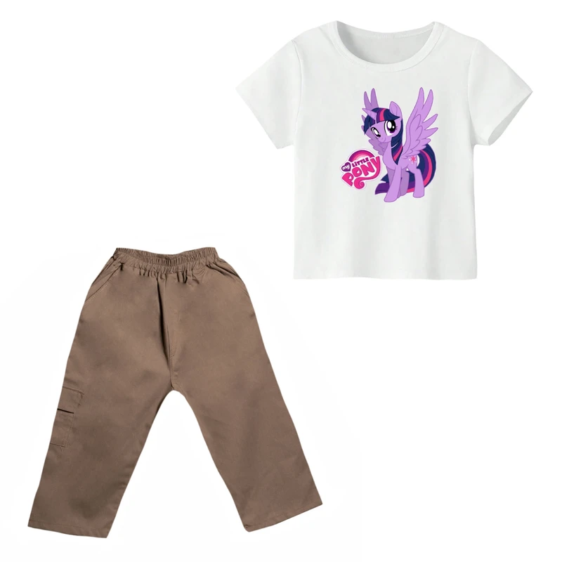 ست تی شرت و شلوارک دخترانه مدل اسب شاخدار