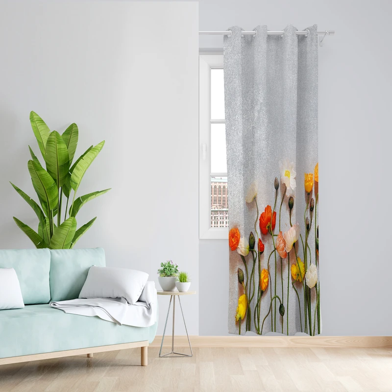 پرده طرح گل لاله مدل مخمل پانچی کد 4122 z سایز 140x200 سانتی متر