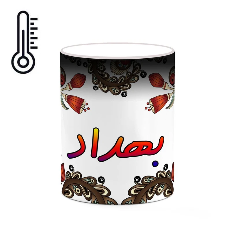 ماگ حرارتی کاکتی مدل اسم بهداد طرح سنتی گل و بته کد mgh44223