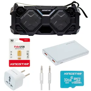 اسپیکر بلوتوثی قابل حمل کینگ استار مدل KBS335 به همراه شارژر همراه 10000 میلی‌آمپرساعت، فلش و کارت حافظه 32 گیگابایت، کابل AUX و مبدل برق