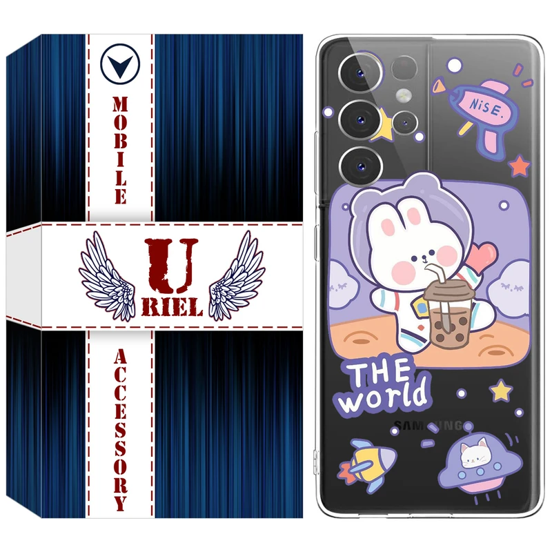 کاور یوریل مدل Clear کد 8 طرح خرگوش فضانورد مناسب برای گوشی موبایل سامسونگ Galaxy S21 Ultra