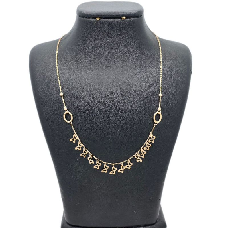 گردنبند طلا کم اجرت 18 عیار زنانه با زنجیر حلقه‌ای (فلامینگو) طلا و شمش برلیان مدل پولکی پروانه