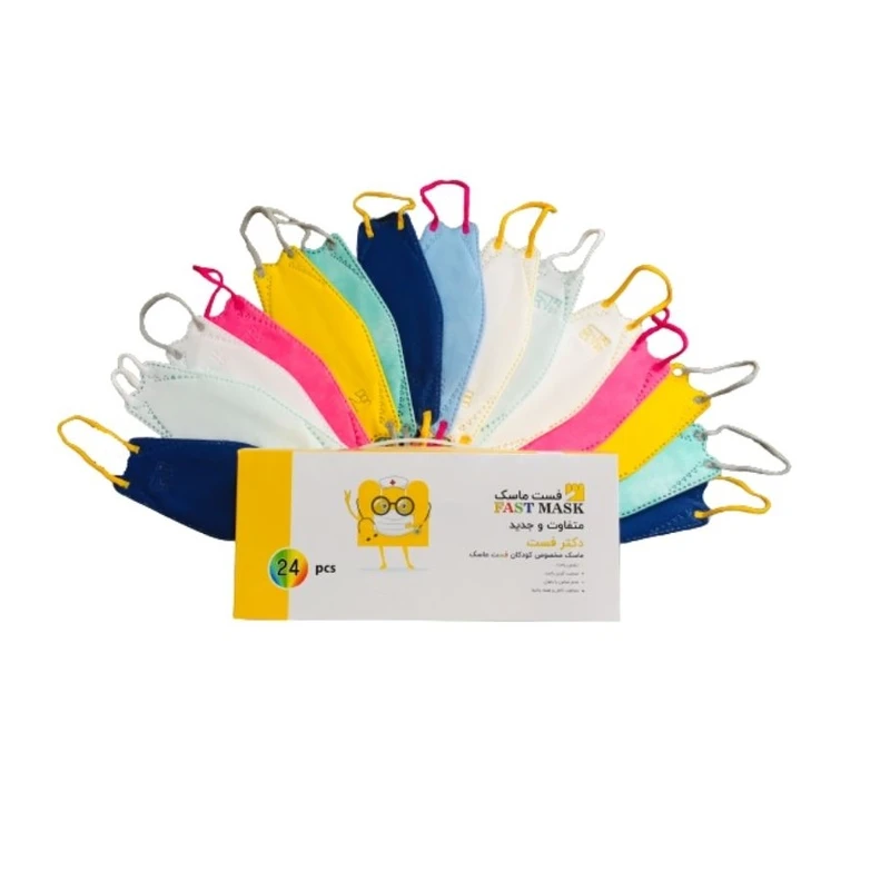 عکس شماره 5 : ماسک تنفسی کودک  دکتر فست مدل 3 بعدی 5 لایه رنگارنگfast-kf94 جعبه 24 عددی