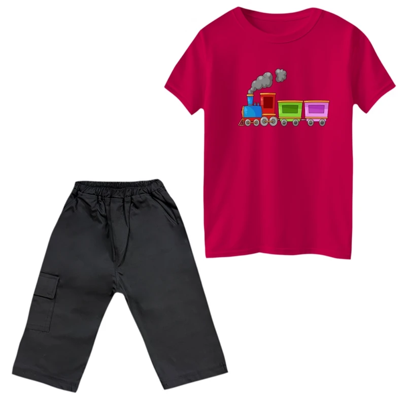 ست تی‌شرت و شلوارک پسرانه مدل قطار کد 3