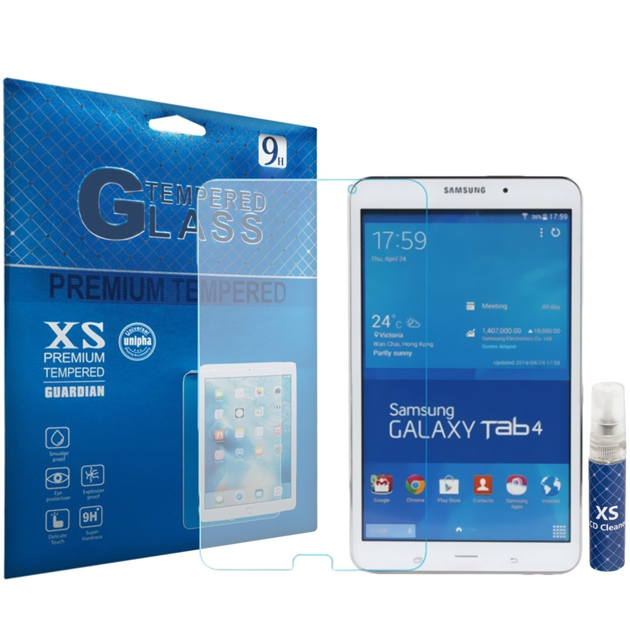 محافظ صفحه نمایش شیشه ای ایکس اس مدل تمپرد مناسب برای تبلت سامسونگ Galaxy Tab 4 8.0 به همراه اسپری پاک کننده صفحه XS