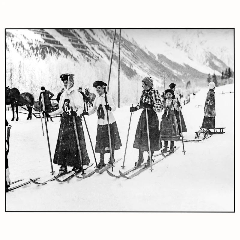 پوستر مدل  مد رترو زنان ویکتوریایی اسکی‌باز  