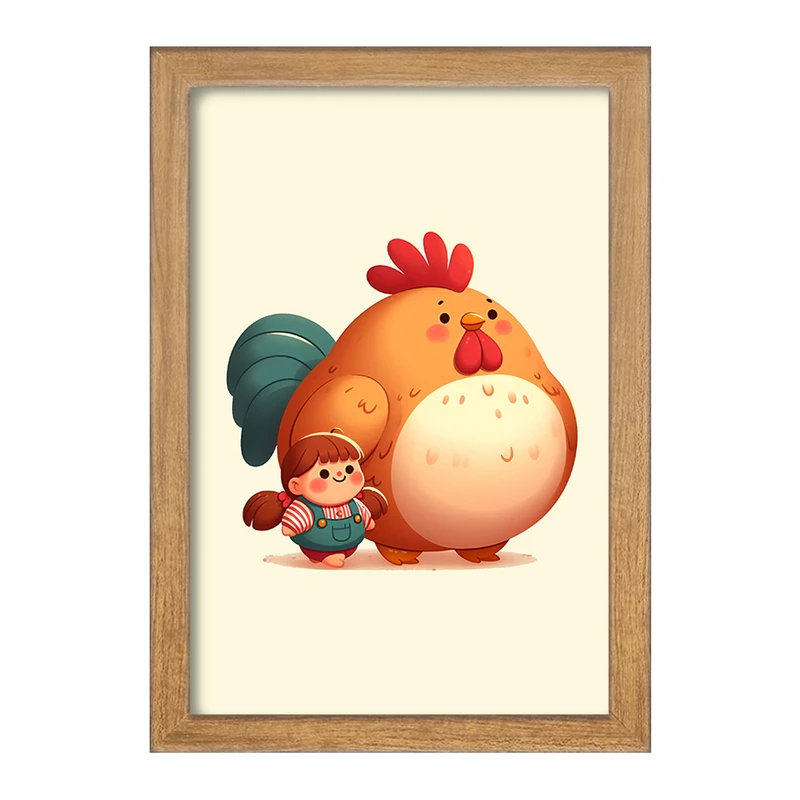 تابلو خندالو مدل دختر و خروس کیوت کد F6134