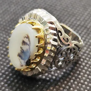 انگشتر نقره مردانه مدل سنگ عقیق شجر کد 255