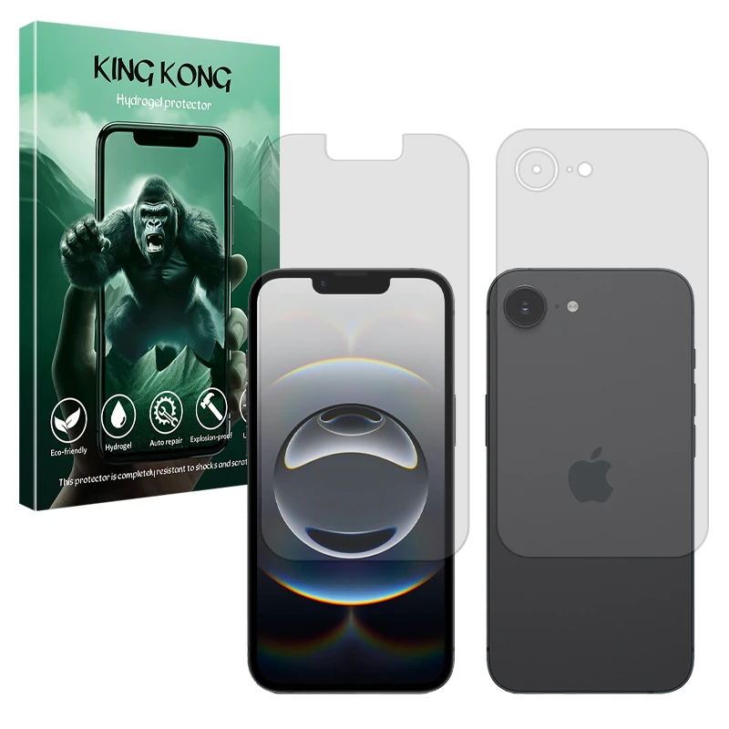 محافظ صفحه نمایش شفاف کینگ کونگ مدل Tough مناسب برای گوشی موبایل اپل iPhone 16e به همراه محافظ پشت گوشی