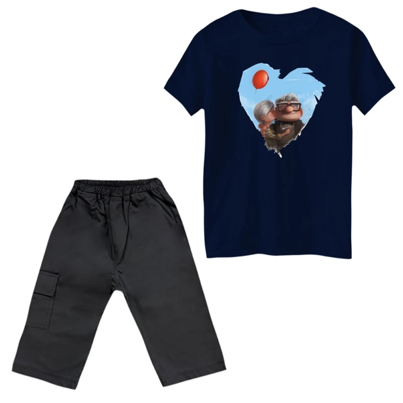 ست تی‌شرت آستین کوتاه و شلوارک دخترانه مدل آپ