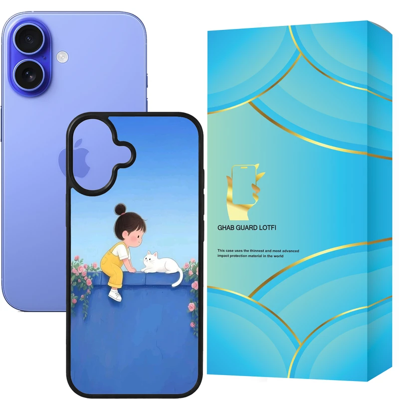 کاور قاب گارد لطفی طرح دختر و گربه مدل GCHP16 مناسب برای گوشی موبایل اپل iPhone 16 