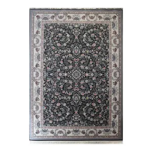 فرش ماشینی 700 شانه فرش زمرد مشهد زمینه خاکستری حاشیه زغالی مدل 25069