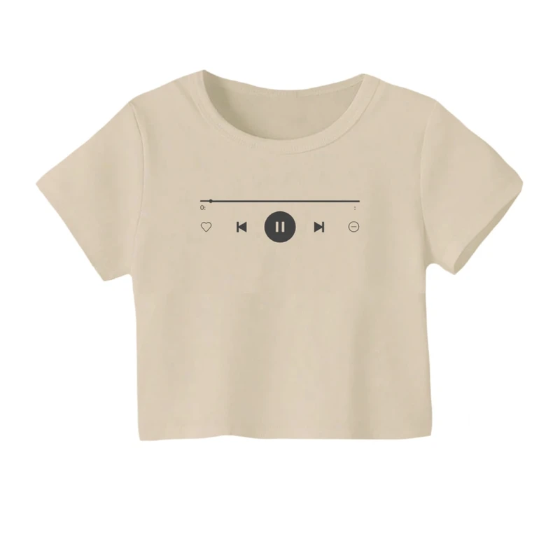 کراپ‌ تی‌شرت آستین کوتاه زنانه مدل موزیک پلی