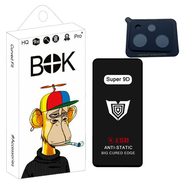 محافظ صفحه نمایش بوک مدل Super 9D مناسب برای گوشی موبایل شیائومی Poco X5 Pro به همراه محافظ لنز دوربین 03D
