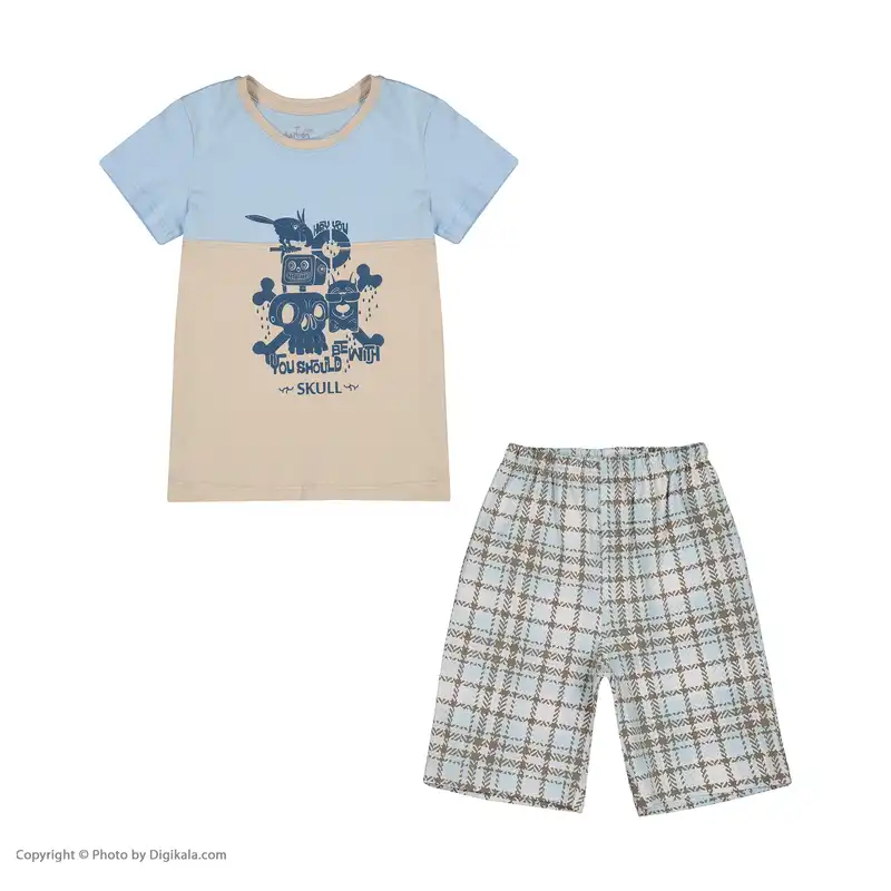 ست تی شرت آستین کوتاه و شلوارک پسرانه ناربن مدل 1521471-1550 رنگ آبی روشن