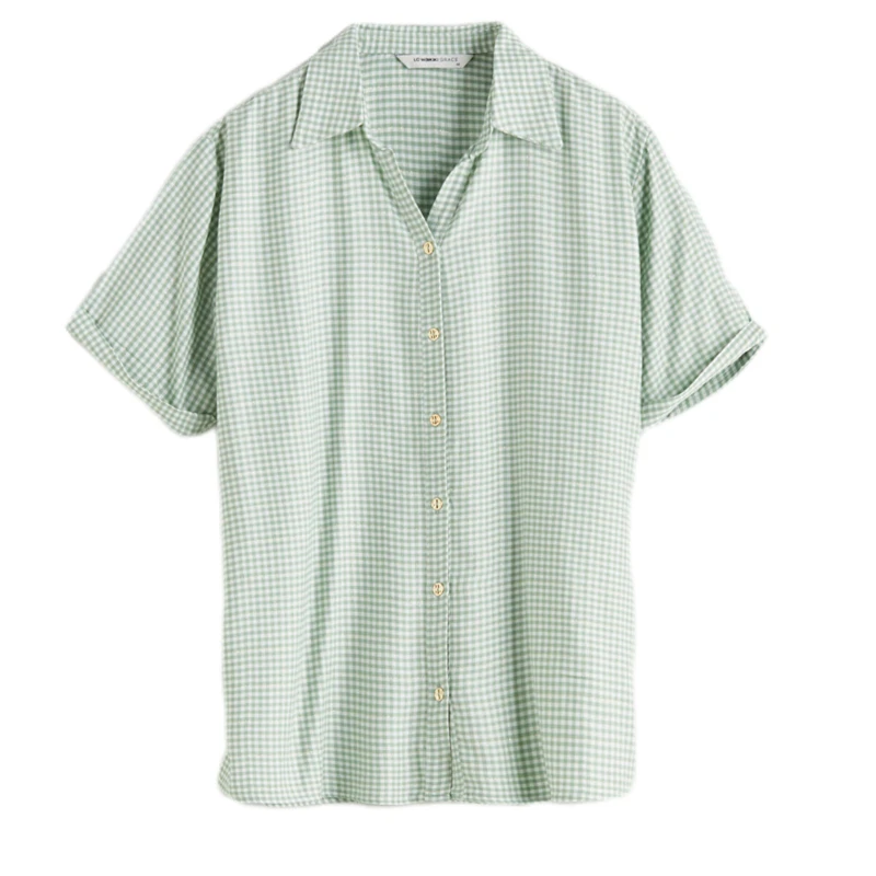 شومیز آستین کوتاه یقه دکمه دار زنانه ال سی وایکیکی مدل Plaid8899