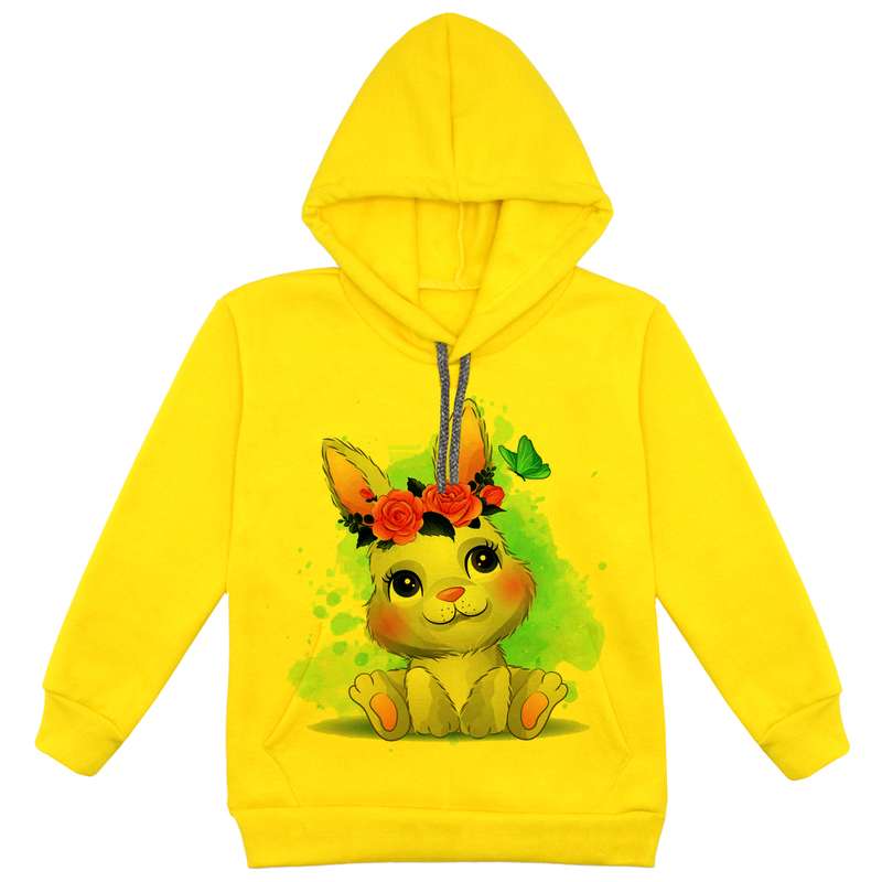 هودی دخترانه مدل خرگوش F97 رنگ زرد