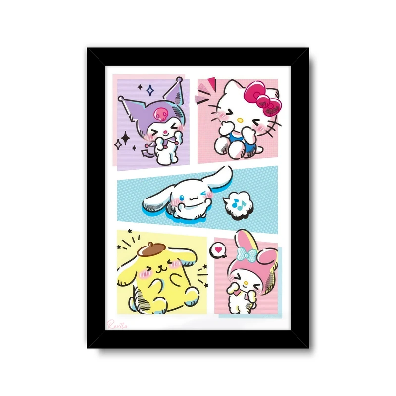 تابلو راویتا طرح کرومی ملودی کیتی وپوم وپودین کد 3599 فریم مشکی