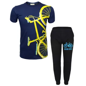 ست تی شرت و شلوار پسرانه مدل  Standing bike رنگ سرمه ای