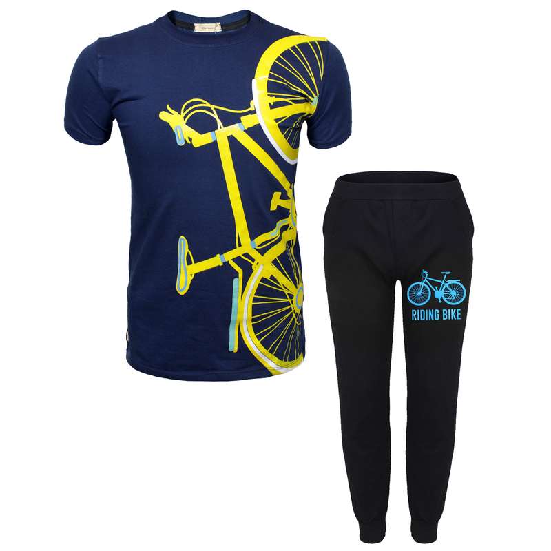 ست تی شرت و شلوار پسرانه مدل Standing bike رنگ سرمه ای