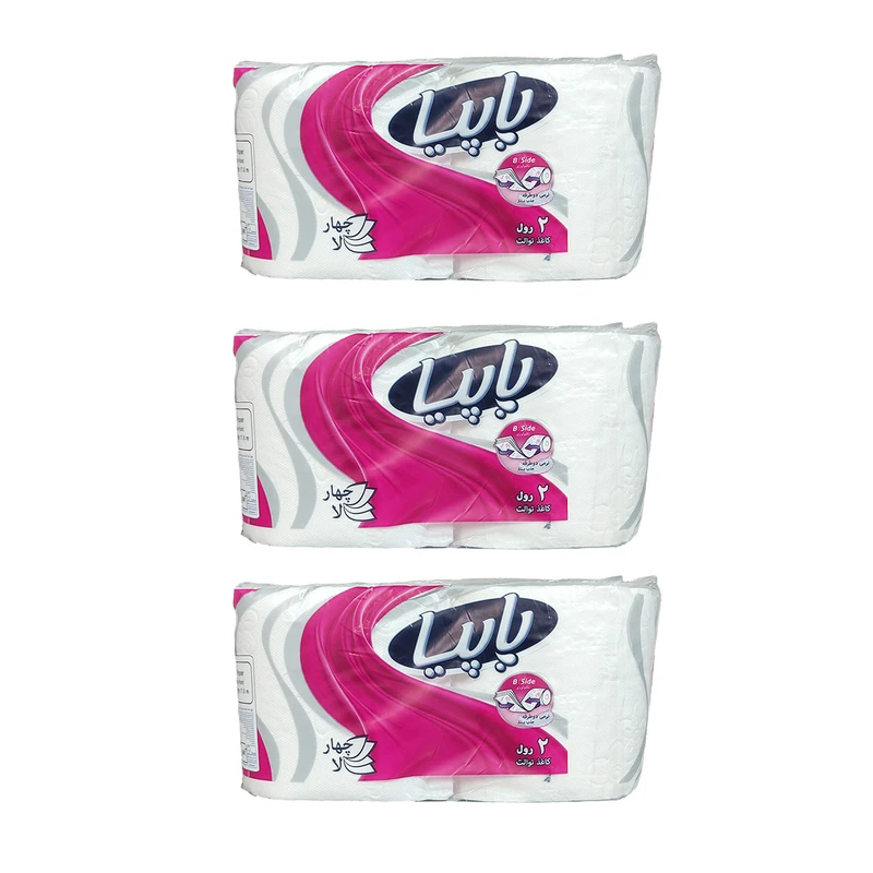 دستمال توالت پاپیا مدل 2Rolls سه بسته 2 عددی
