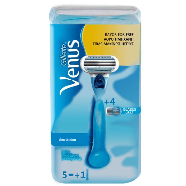 خود تراش ژیلت مدل Venus Close & Clean به همراه یدک اصلاح بسته 5 عددی