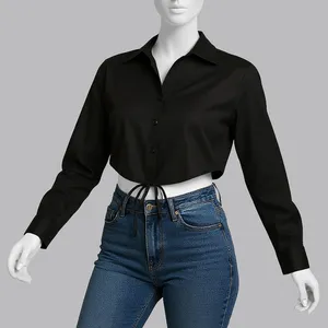 کراپ شومیز آستین بلند یقه برگردان زنانه نیزل مدل 1257