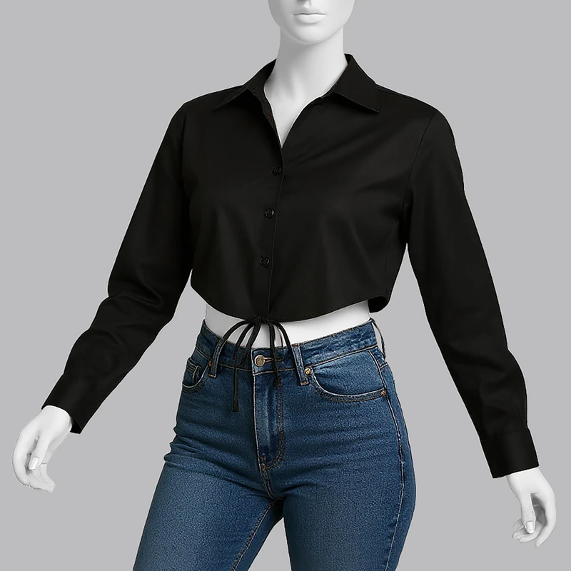 کراپ شومیز آستین بلند یقه برگردان زنانه نیزل مدل 1257