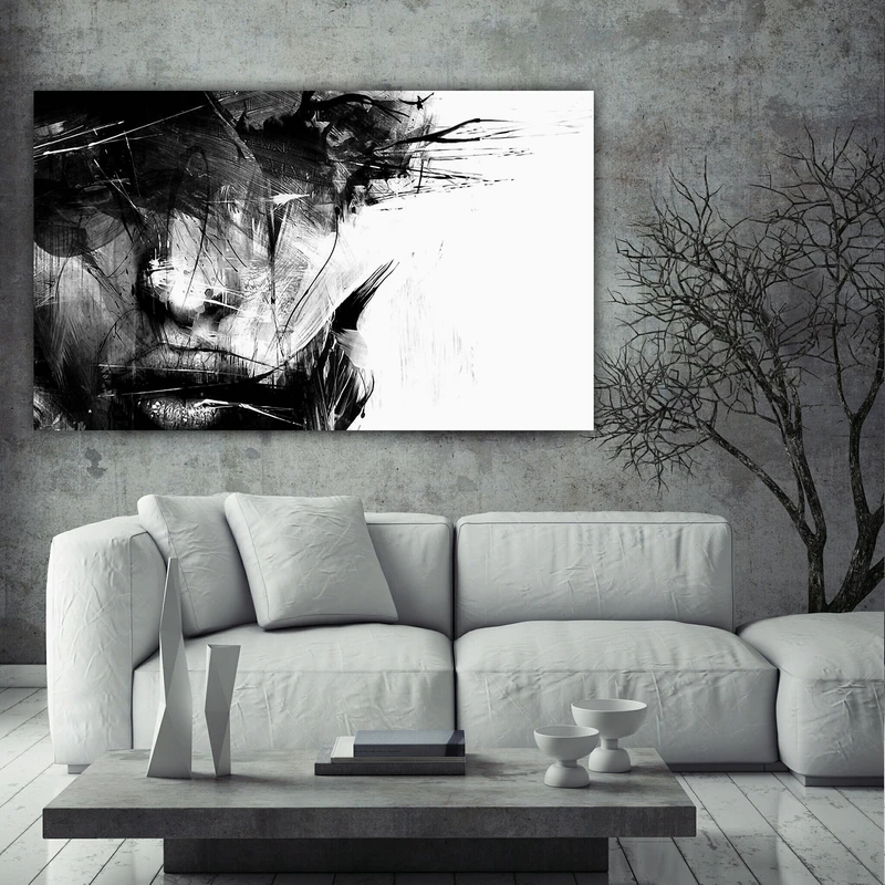 تابلو بوم مدل چهره سیاه و سفید کد AR101