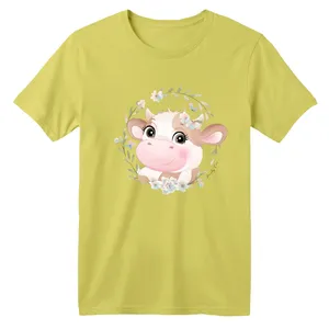 تی شرت آستین کوتاه بچگانه مدل گاو بامزه رنگ لیمویی