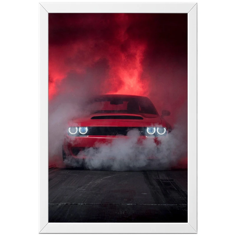 تابلو بکلیت طرح ماشین و خودرو دوج چلنجر Dodge Challenger مدل W-po2081 فریم سفید