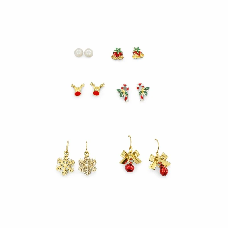 گوشواره دخترانه مدل کریسمسی بسته 6 عددی