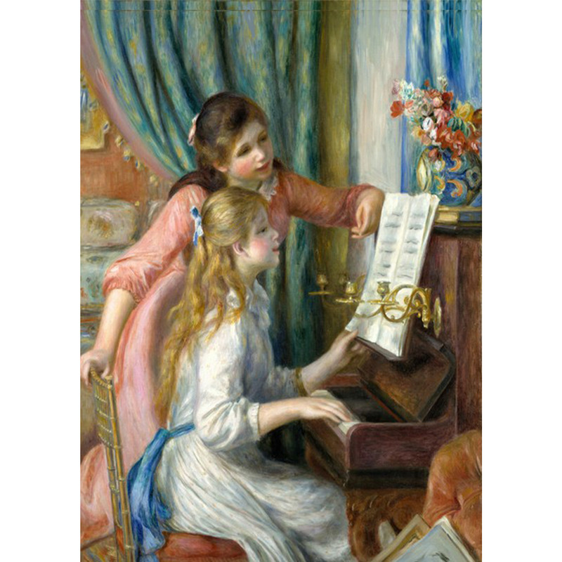 تابلو نقاشی رنگ روغن طرح دو دختر جوان در حال تمرین پیانو آگوست رنوار