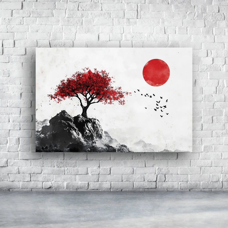تابلو شاسی طرح مینیمال طبیعت ماه و درخت ژاپن مدل H85