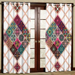 پرده مدل لوزی رنگی هازان پانچی کد 1294 سایز 140x200 سانتی متر