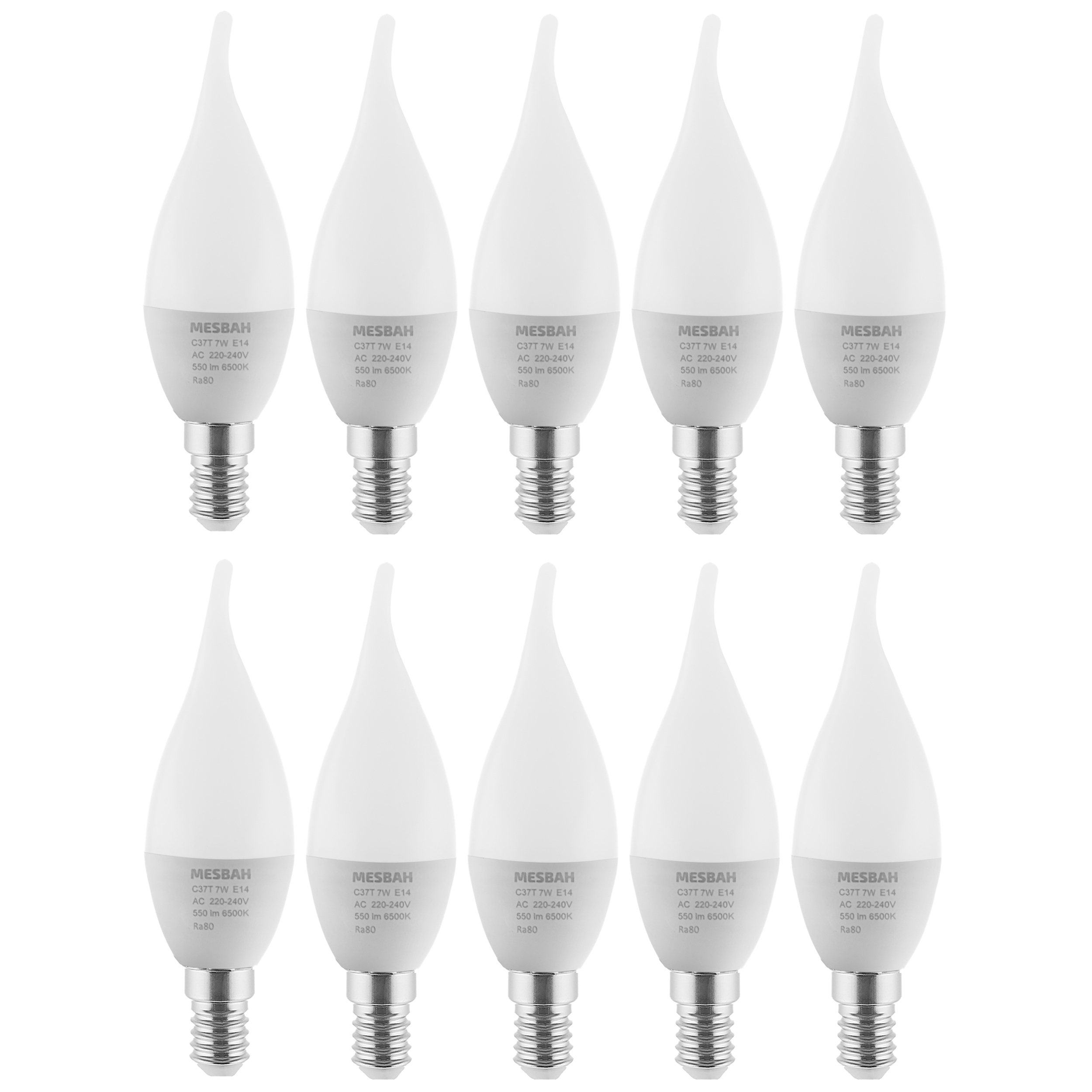 لامپ ال ای دی 7 وات مصباح مدل اشکی کد C37T-7W پایه E14 بسته 10 عددی