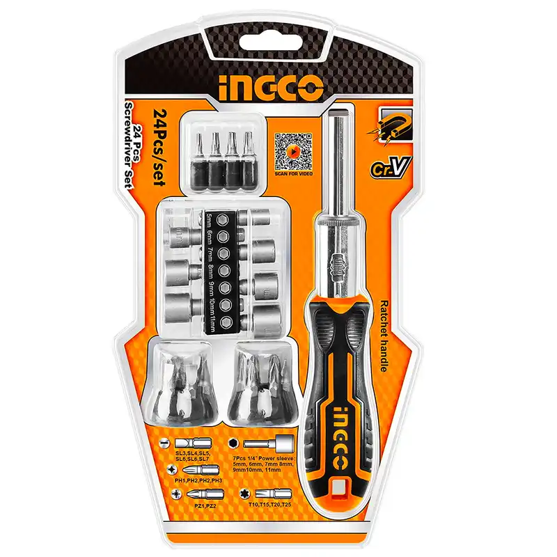 پیچ گوشتی و بکس جغجغه ای اینکو مدل  HKSDB-0248 مجموعه 24 عددی