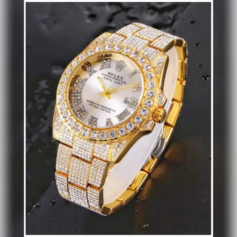 ساعت مچی عقربه ای  مدل فول نگین استون قفل مخفی کد 06