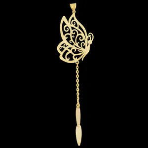 آویز گردنبند طلا 18 عیار زنانه طلای مستجابی مدل پروانه کد 01