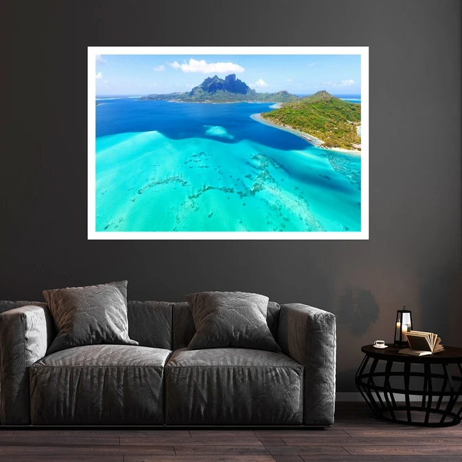 تابلو بکلیت طرح طبیعت و ساحل دریا آبی مدل قاب شاسی W-s8997