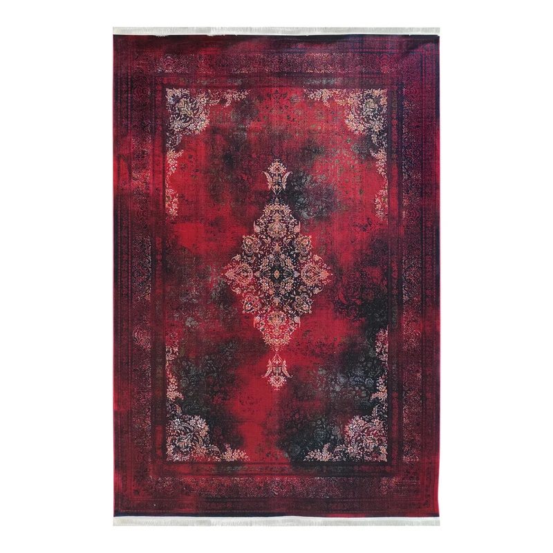 فرش ماشینی 1200 شانه فرش آرمانی زمینه و حاشیه لاکی طرح بلوچی کد 1215