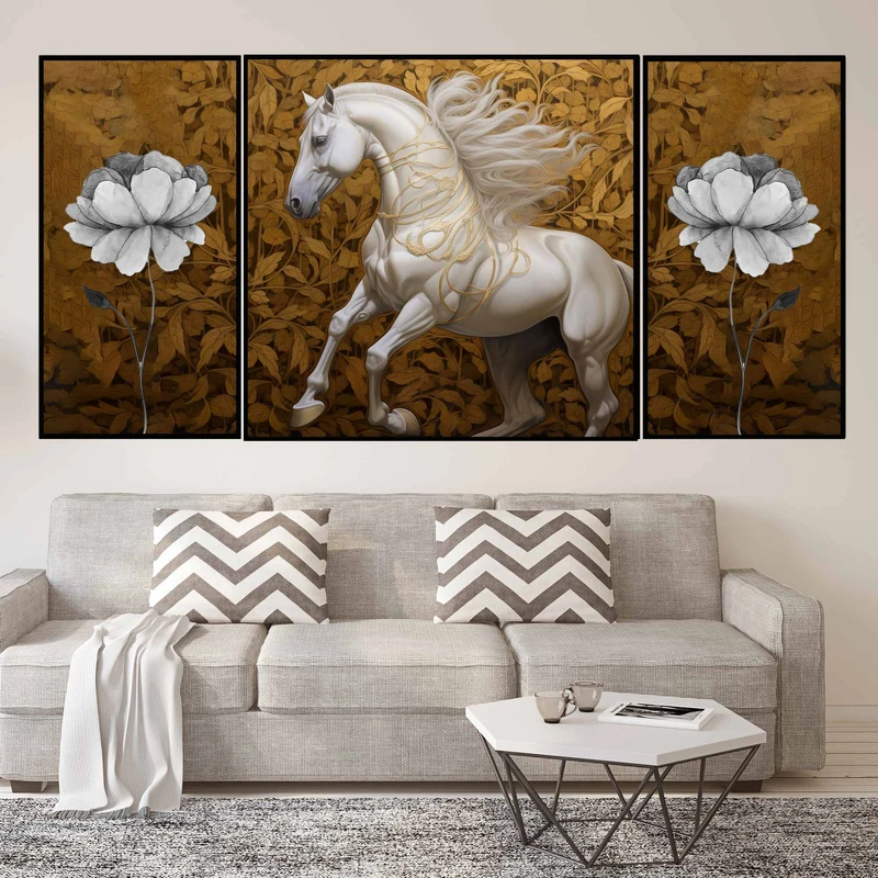 تابلو بکلیت طرح مدرن گل و اسب مدل B-1532 مجموعه 3 عددی