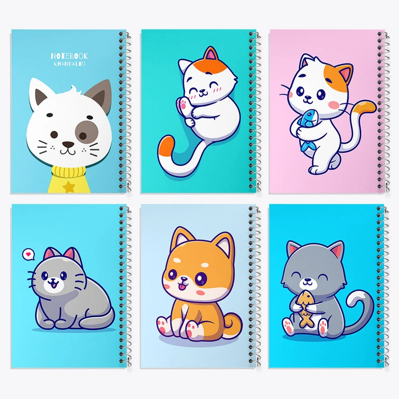 دفتر مشق 100 برگ خندالو طرح گربه بامزه کد 465 مجموعه 6 عددی