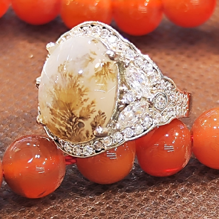 انگشتر نقره زنانه نقره جات بافندگان مدل عقیق شجر کد 101