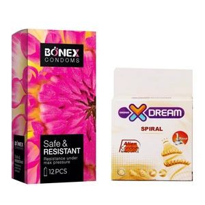کاندوم بونکس مدل Safe &amp; Resistant بسته 12 عددی به همراه کاندوم ایکس دریم مدل Spiral