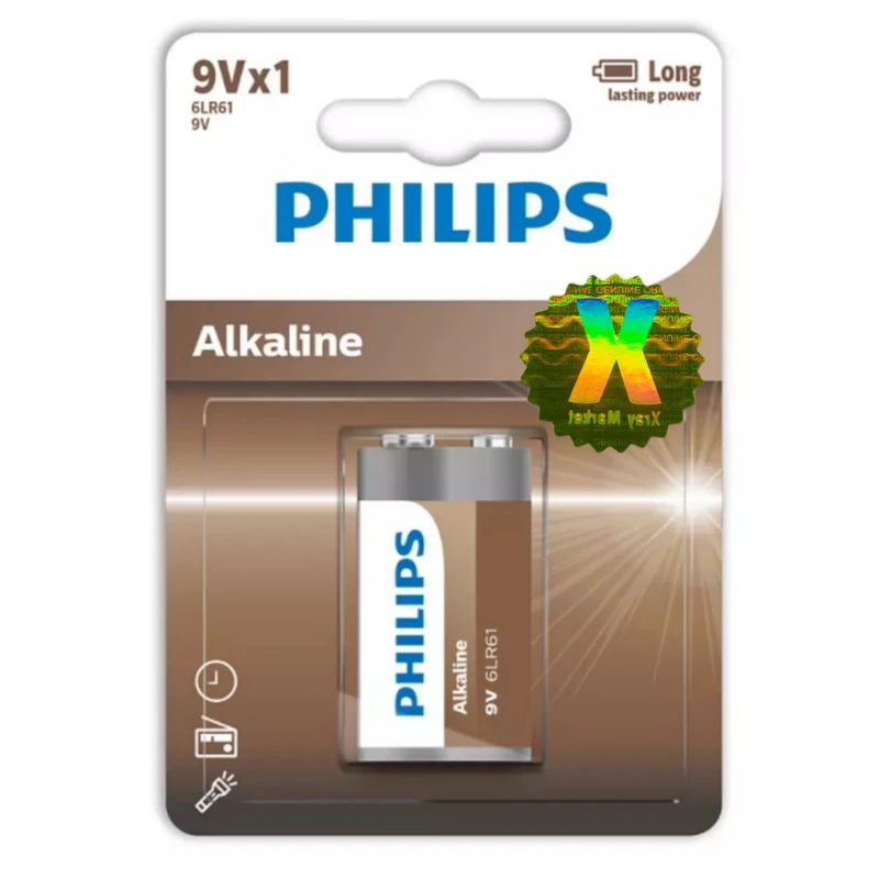 باتری کتابی فیلیپس مدل Alkaline 9v long lasting power XRAY